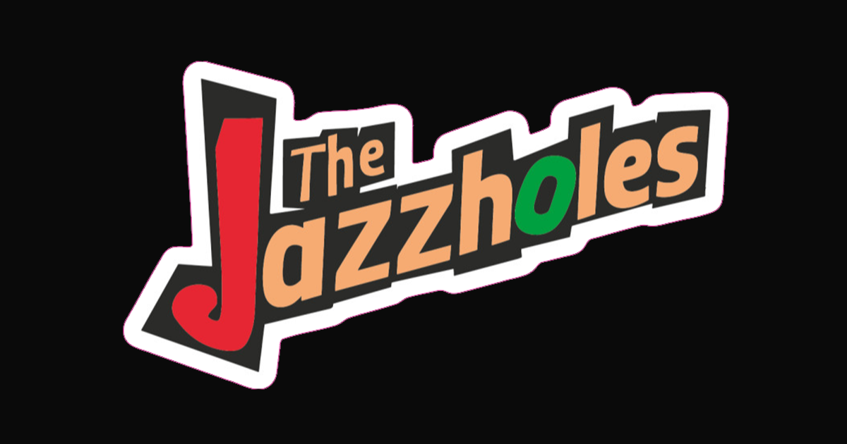 Jazzholes-tarra, valkoinen reunus ja thejazzholes.fi