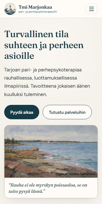Marjonkaan sivusto puhelimen näytöllä